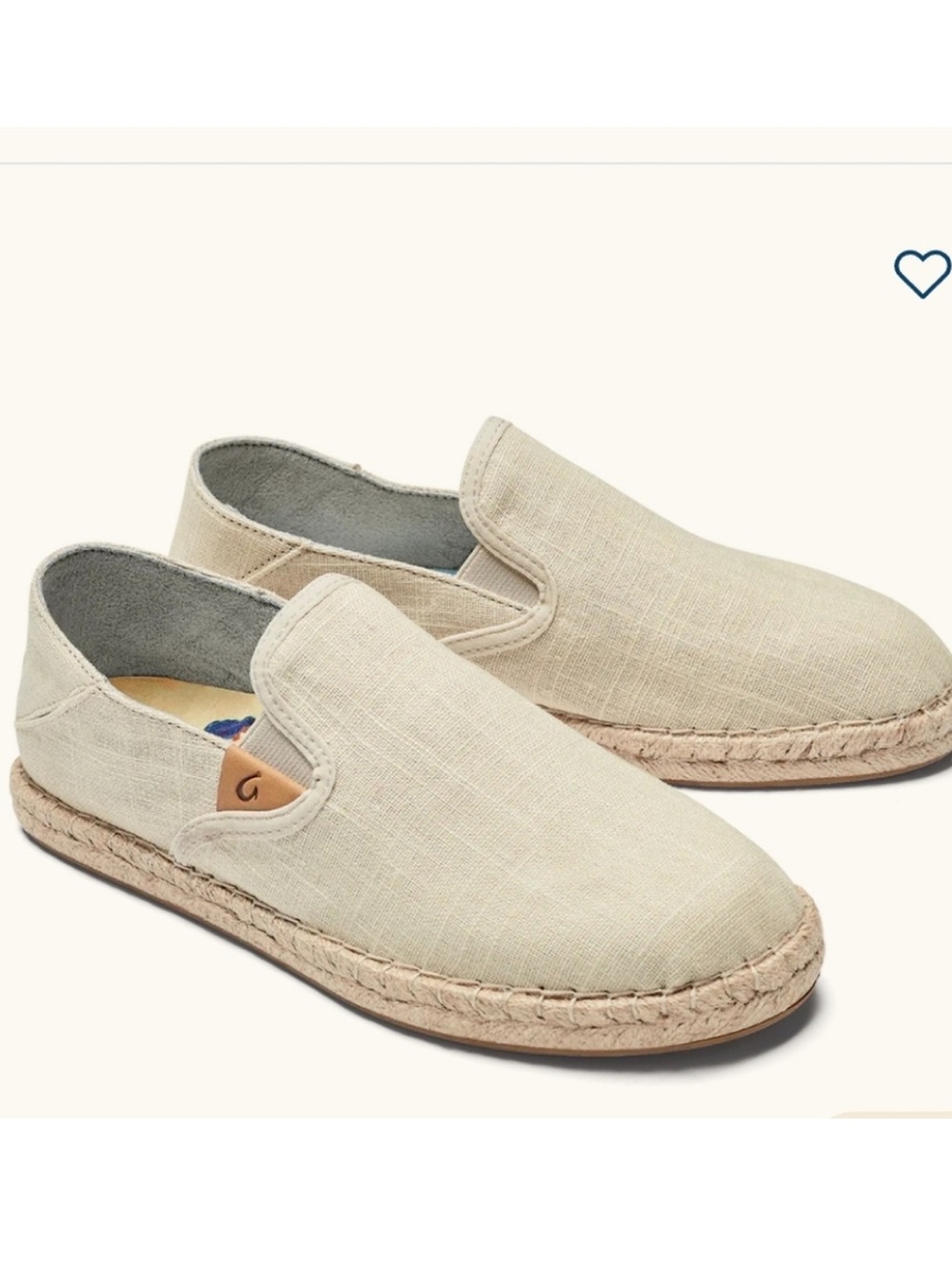 OluKai Kaula Pa’a Kapa Beige/Tan Linen Drop In Heel Espadrille Shoes NWOT 8.5